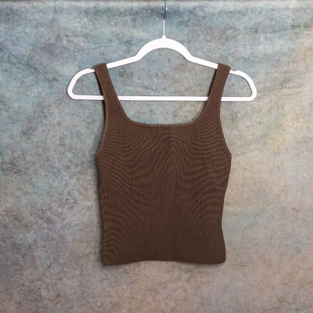 Babaton Brown Ribbed Countour Crop Tank Top - Medium